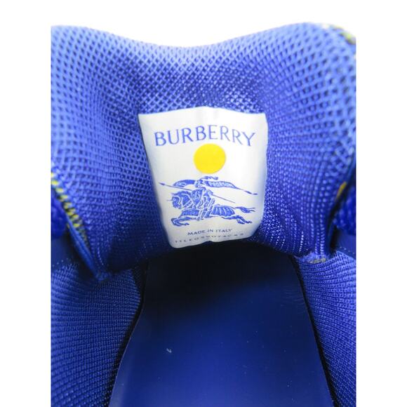 NIB BURBERRY BOX NAVY BLUE CHECK CANVAS LOGO PLATFORM SNEAKERS 9 US 42 ITALY - Picture 5 of 12